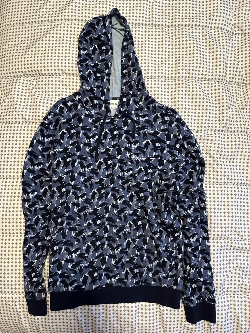 Men's Navy Blue Patterned Hooded Pullover Shirt